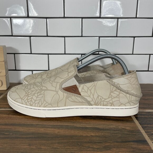 OluKai Pehuea Lau Womens Size 9.5 Shoes Tapa Leather Drop In Heel Casual Slip On - Picture 1 of 14